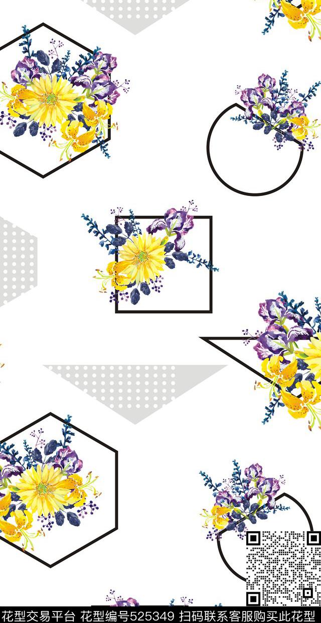 2016时尚潮流花卉 - 525349 - 几何形状 花卉 手绘 - 数码印花花型 － 女装花型设计 － 瓦栏