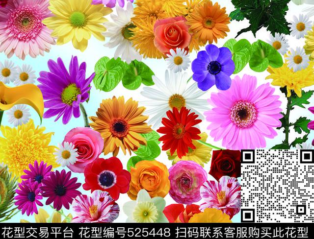 四方连续花卉数码印花图 - 525448 - 四方连续图 花卉 数码印花 - 数码印花花型 － 泳装花型设计 － 瓦栏