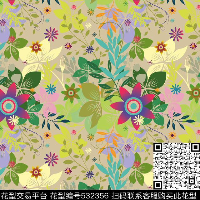 flower design - 532356 - textile design printing - 数码印花花型 － 床品花型设计 － 瓦栏