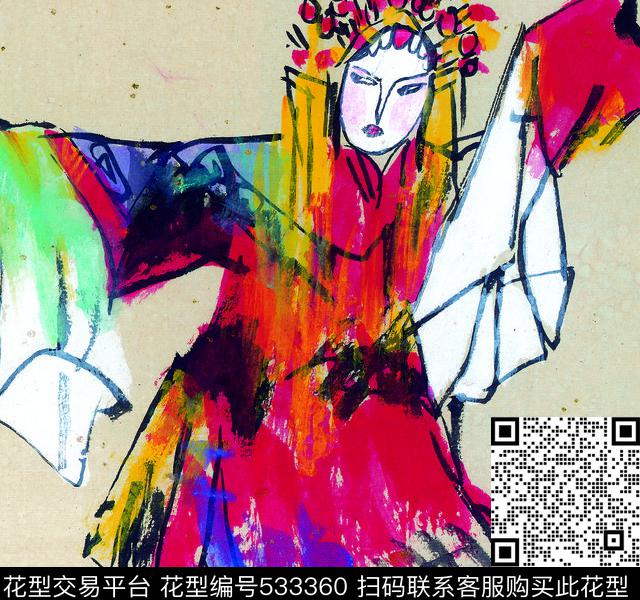 京剧人物  人物速写 油画 中国风   - 533360 - 京剧人物  人物速写 油画 中国风  包青天 中国风 - 数码印花花型 － 女装花型设计 － 瓦栏