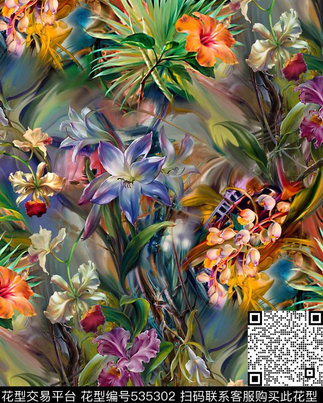 flower design - 535302 - textile design printing - 数码印花花型 － 床品花型设计 － 瓦栏