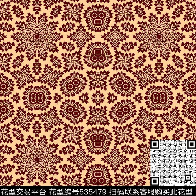 geometric design - 535479 - textile design printing - 传统印花花型 － 床品花型设计 － 瓦栏