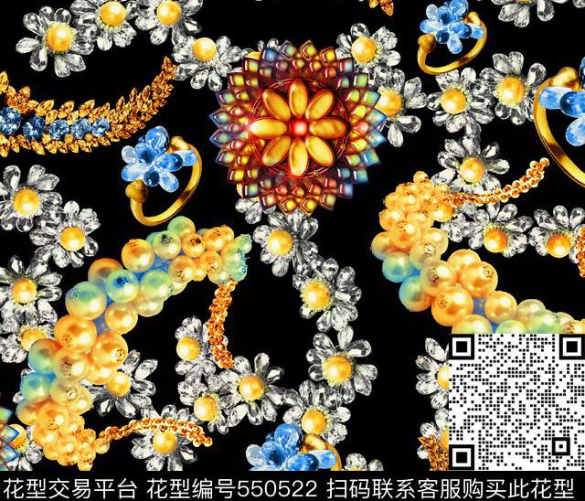 钻石 - 550522 - 珠宝 抽象 钻石 - 数码印花花型 － 女装花型设计 － 瓦栏