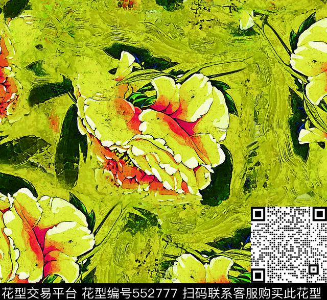 欧美复古时尚油画 抽象 花卉 - 552777 - 复古油画风 花卉 欧美流行时尚 - 数码印花花型 － 女装花型设计 － 瓦栏