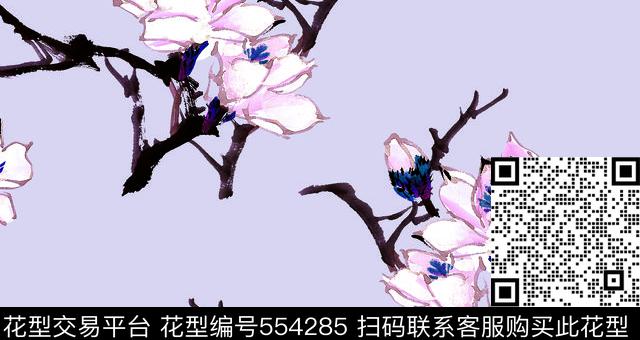 中国传统水墨风格 梅花三弄 - 554285 - 中国传统 水墨风格 梅花 - 数码印花花型 － 女装花型设计 － 瓦栏