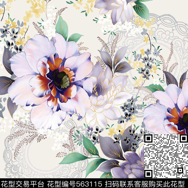 紫悦风情 - 563115 - 中国风 手绘 - 传统印花花型 － 床品花型设计 － 瓦栏