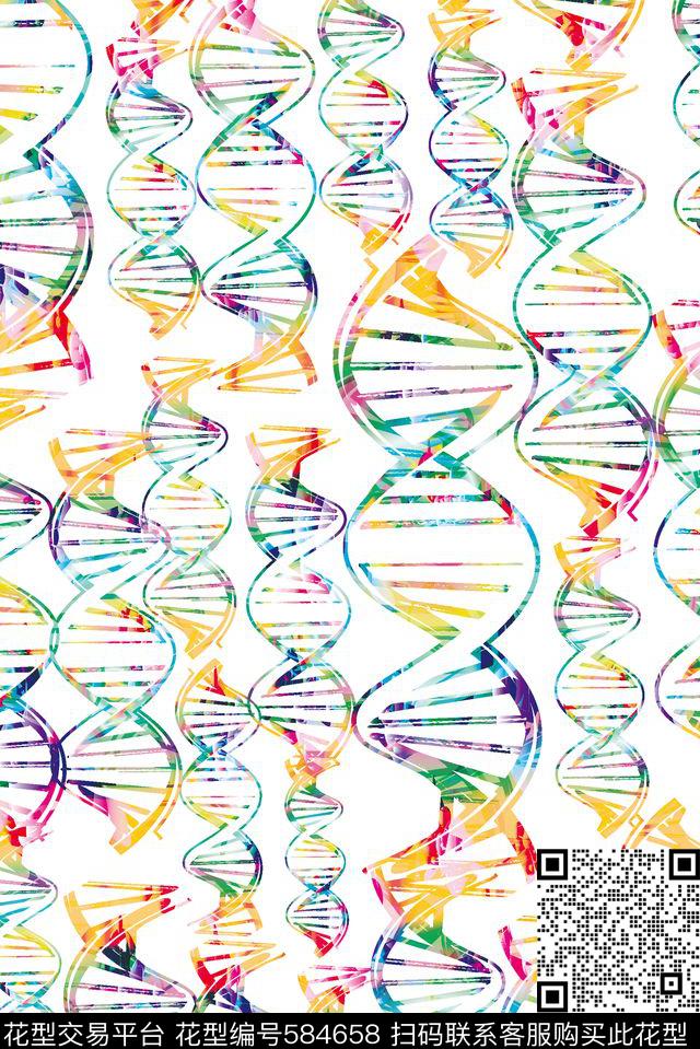 23螺旋DNA - 584658 - 抽象 螺旋 DNA - 数码印花花型 － 女装花型设计 － 瓦栏