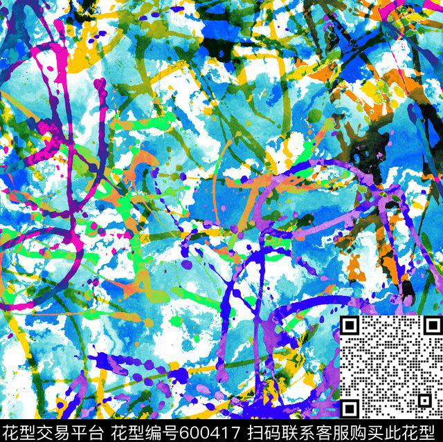 水彩水墨艺术笔触泼墨 - 600417 - 水彩 女装 运动装 - 数码印花花型 － 女装花型设计 － 瓦栏