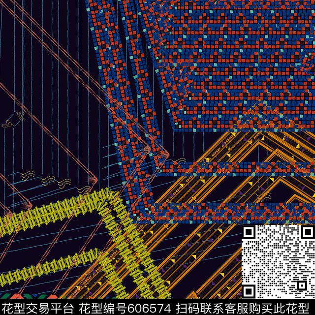 另类民族风02.jpg - 606574 - 几何民族系列抽象派艺术 - 传统印花花型 － 方巾花型设计 － 瓦栏