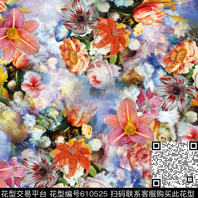 MG－J-Y488.jpg - 610525 - 手绘 花卉 油画花卉 - 数码印花花型 － 女装花型设计 － 瓦栏