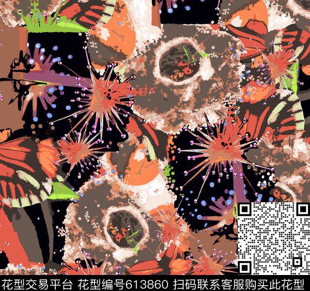 A0160100.tif - 613860 - 工笔画 日韩风 欧式 - 传统印花花型 － 女装花型设计 － 瓦栏