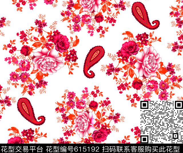 腰果花卉 红色.jpg - 615192 - 玫瑰 牡丹 花卉 - 数码印花花型 － 女装花型设计 － 瓦栏