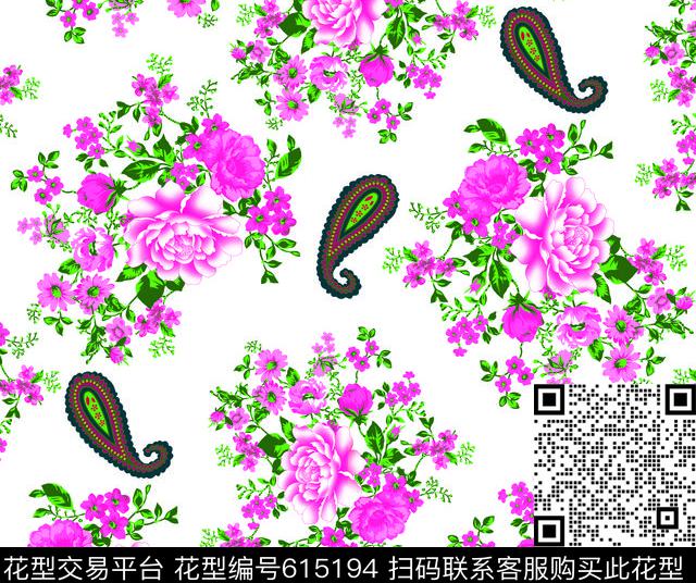 腰果花卉 梅红.jpg - 615194 - 玫瑰 牡丹 花卉 - 数码印花花型 － 女装花型设计 － 瓦栏