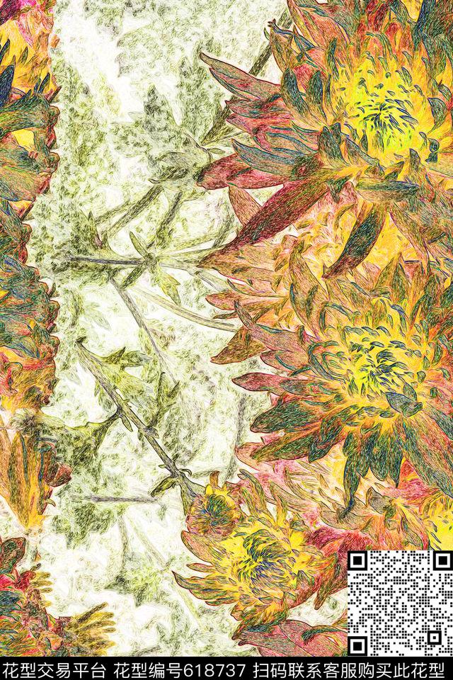 未标题-4a.jpg - 618737 - 时尚 雏菊 花朵 - 数码印花花型 － 女装花型设计 － 瓦栏