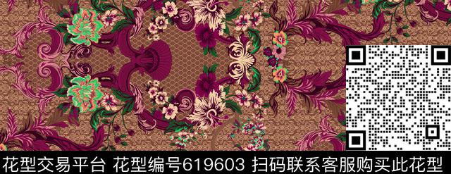 欧式复古花纹 咖啡.tif - 619603 - 花纹 花卉 格子 - 数码印花花型 － 女装花型设计 － 瓦栏