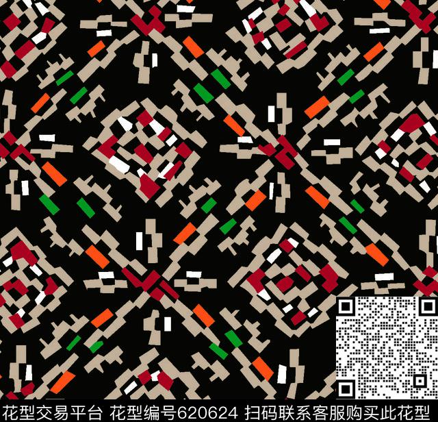 马赛克格子-红色.tif - 620624 - 几何 小方块 方格 - 传统印花花型 － 女装花型设计 － 瓦栏