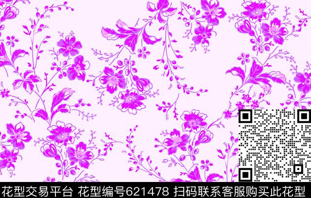 小碎花 梅红.tif - 621478 - 花朵 小碎花 花卉 - 传统印花花型 － 女装花型设计 － 瓦栏