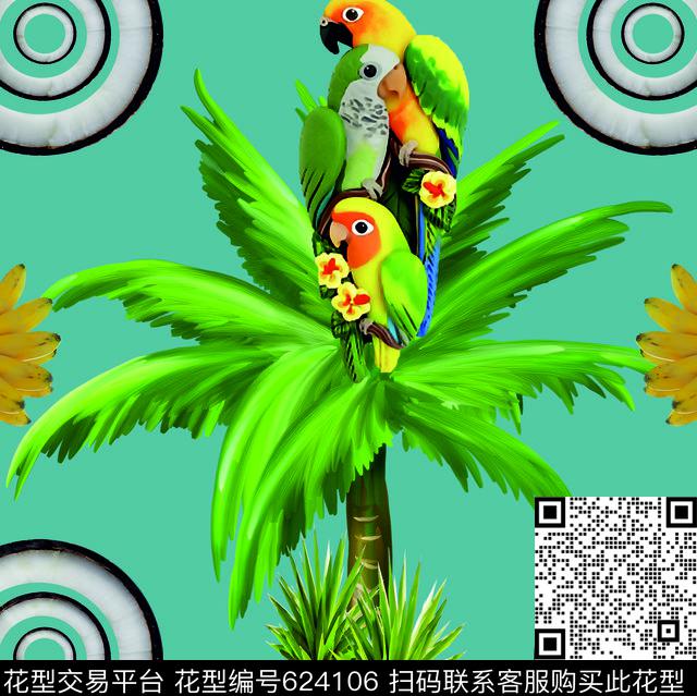 P2.jpg - 624106 - repeat tropical parrots - 数码印花花型 － 泳装花型设计 － 瓦栏