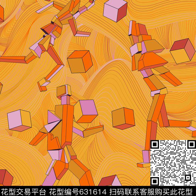 2.jpg - 631614 - 几何 机器人 立方体 - 数码印花花型 － 方巾花型设计 － 瓦栏