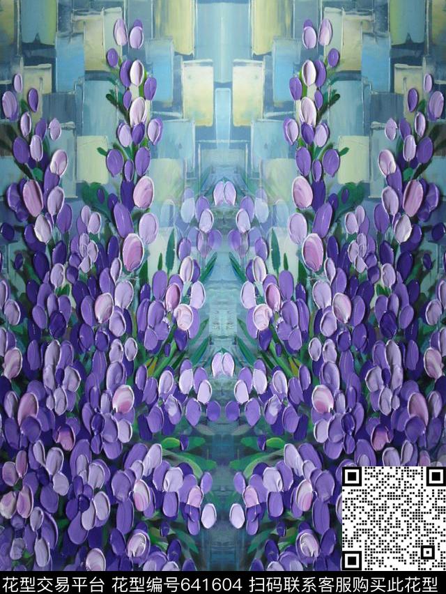 6-复古油画方格紫花印花.jpg - 641604 - 复古、油画、紫花 - 数码印花花型 － 女装花型设计 － 瓦栏