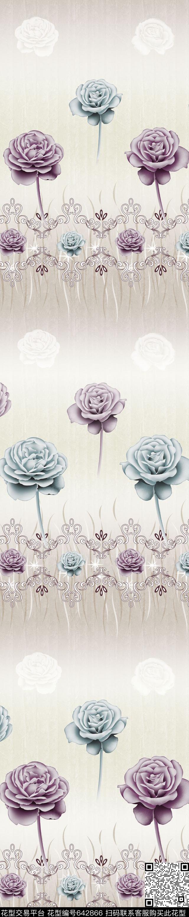 YJH0516o.jpg - 642866 - 花卉 玫瑰 - 传统印花花型 － 窗帘花型设计 － 瓦栏