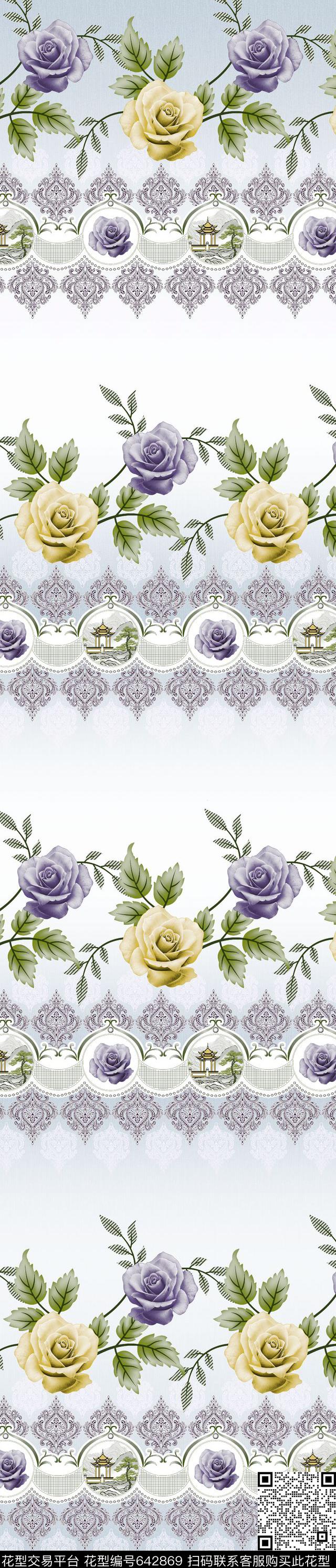 YJH0710d.jpg - 642869 - 玫瑰花;欧式;窗帘 - 传统印花花型 － 窗帘花型设计 － 瓦栏