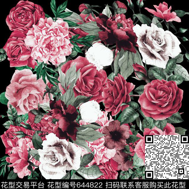 127.jpg - 644822 - 欧美潮流 复古玫瑰花 时尚方巾 - 数码印花花型 － 方巾花型设计 － 瓦栏