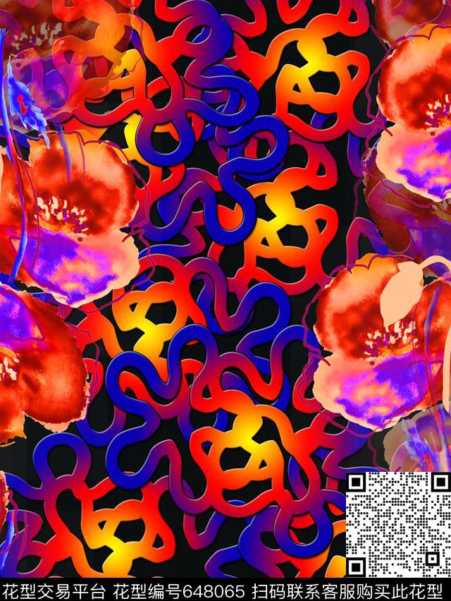 13-手绘花朵抽象几何印花.jpg - 648065 - 时尚 手绘花朵 抽象几何 - 数码印花花型 － 泳装花型设计 － 瓦栏
