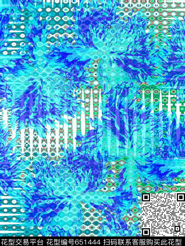 193-世界风情手绘花朵几何印花.jpg - 651444 - 、抽象、几何 花朵 - 数码印花花型 － 泳装花型设计 － 瓦栏