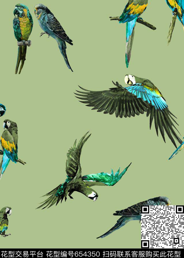 141.jpg - 654350 - 鹦鹉 水彩鸟 动物 - 数码印花花型 － 女装花型设计 － 瓦栏