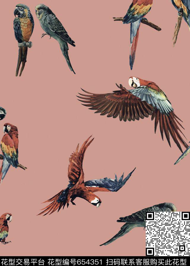 141-1.jpg - 654351 - 鹦鹉 水彩鸟 动物 - 数码印花花型 － 女装花型设计 － 瓦栏