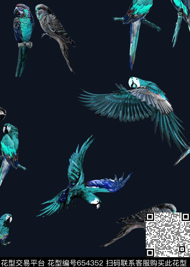 141-2.jpg - 654352 - 鹦鹉 水彩鸟 动物 - 数码印花花型 － 女装花型设计 － 瓦栏