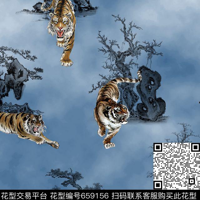 中国风水墨老虎.jpg - 659156 - 老虎 中国风 水墨画 - 数码印花花型 － 男装花型设计 － 瓦栏