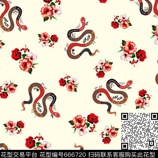 蛇花卉白.jpg - 666720 - 男装花卉 花朵 花卉 - 数码印花花型 － 男装花型设计 － 瓦栏
