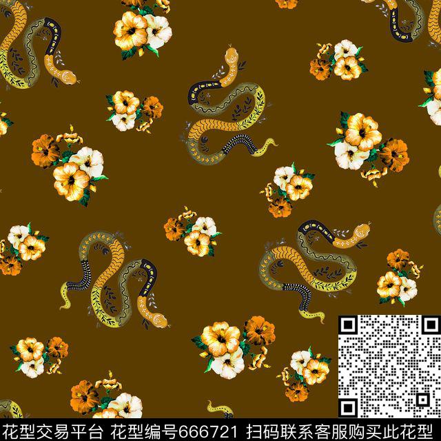 蛇花卉黄.jpg - 666721 - 男装花卉 花朵 花卉 - 数码印花花型 － 男装花型设计 － 瓦栏