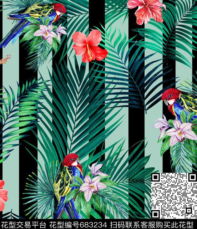 170.jpg - 683234 - 热带植物 兰花 棕榈叶 - 数码印花花型 － 女装花型设计 － 瓦栏
