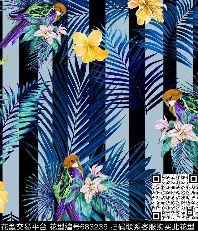 170-1.jpg - 683235 - 热带植物 兰花 棕榈叶 - 数码印花花型 － 女装花型设计 － 瓦栏