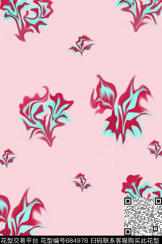 艳彩热带花朵a.jpg - 684978 - 艳彩热带花朵 红 - 数码印花花型 － 泳装花型设计 － 瓦栏