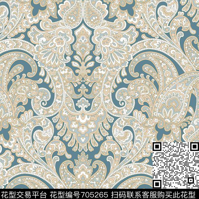 瓦栏13.jpg - 705265 - 卷草 佩斯丽 复古蓝 - 数码印花花型 － 沙发布花型设计 － 瓦栏