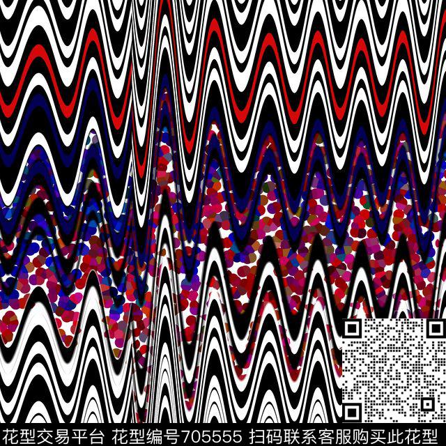 波浪条纹.jpg - 705555 - 不规则锯齿波浪 波浪 条纹波浪 - 数码印花花型 － 女装花型设计 － 瓦栏