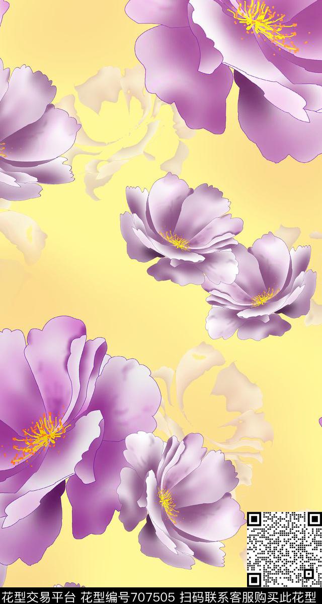 紫.tif - 707505 - 大花 花朵 花卉 - 数码印花花型 － 女装花型设计 － 瓦栏