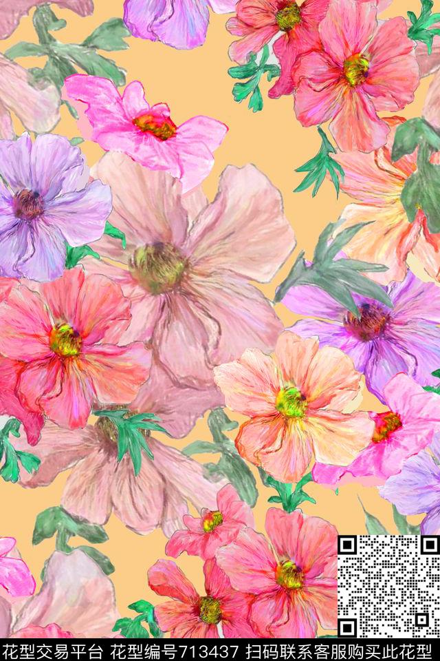 格桑花.tif - 713437 - 大花 花朵 花卉 - 数码印花花型 － 沙发布花型设计 － 瓦栏