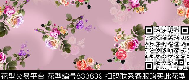 F170411.jpg - 833839 - 大花 玫瑰 花卉 - 传统印花花型 － 女装花型设计 － 瓦栏