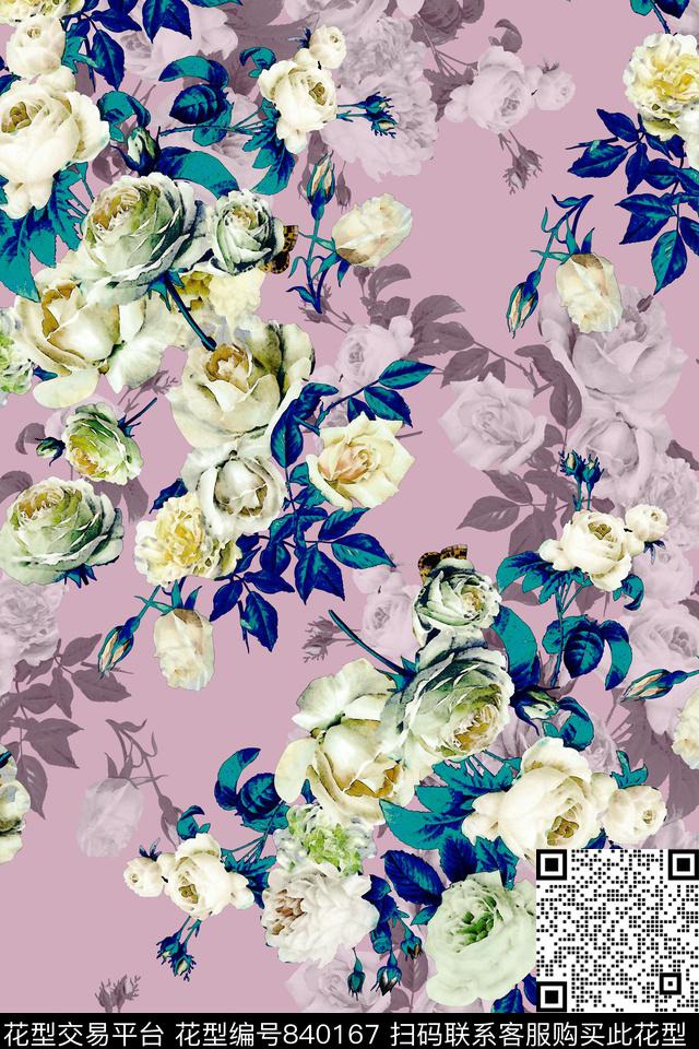 17-042722.jpg - 840167 - 小花枝 花卉 玫瑰 - 数码印花花型 － 女装花型设计 － 瓦栏