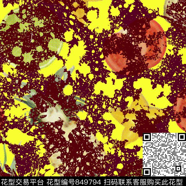 DG64-1439_P3 (W-49 H-49cm).tif - 849794 - 水果 鳳梨 楊桃 - 数码印花花型 － 泳装花型设计 － 瓦栏