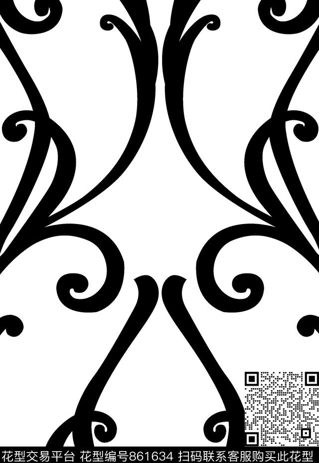 38927_V2-01.tif - 861634 - 线条 条纹 波浪纹 - 传统印花花型 － 窗帘花型设计 － 瓦栏