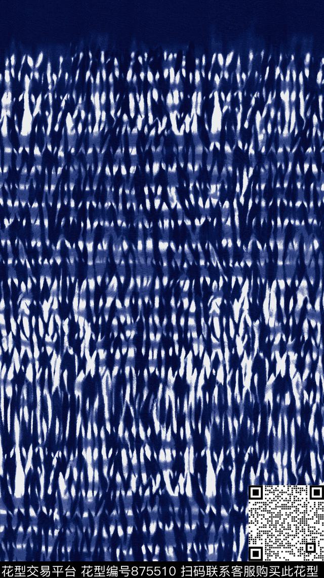 51649 Shibori-v1a.jpg - 875510 - 几何形状穿插花卉 靛蓝色 清爽底花卉 - 数码印花花型 － 女装花型设计 － 瓦栏