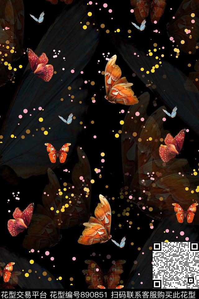 20170705002.jpg - 890851 - 蝴蝶 彩色波点 动物纹 - 数码印花花型 － 女装花型设计 － 瓦栏