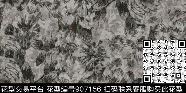 52380-v2.jpg - 907156 - 几何形状穿插花卉 靛蓝色 清爽底花卉 - 数码印花花型 － 女装花型设计 － 瓦栏