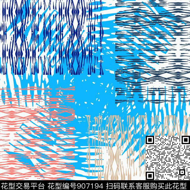 170731 11436 大牌方巾（抽象肌理 欧美风格）-5-00.jpg - 907194 - 丝巾围巾秀场 抽象 条纹混搭 - 数码印花花型 － 方巾花型设计 － 瓦栏